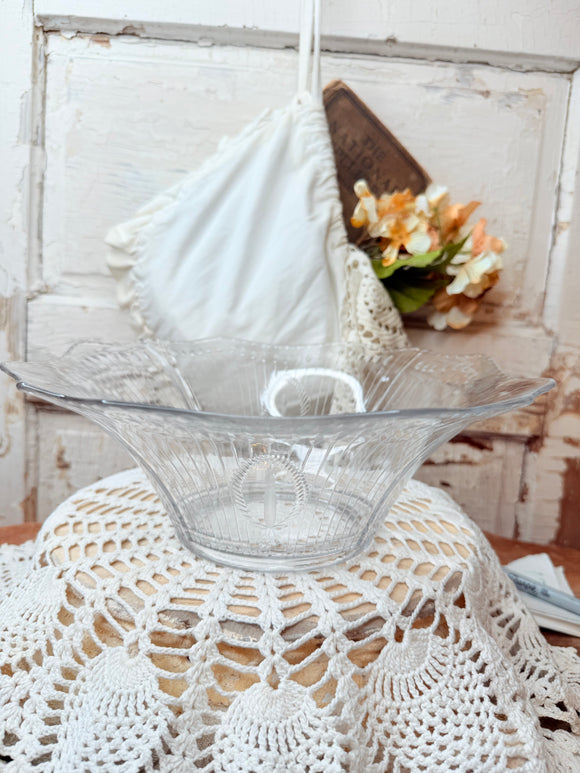 VINTAGE LARGE GLASS BOWL WITH CANDLE INLAY