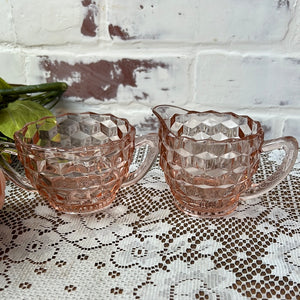 JEANETTE PINK DEPRESSION GLASS SUGAR BOWL AND CREAMER SET