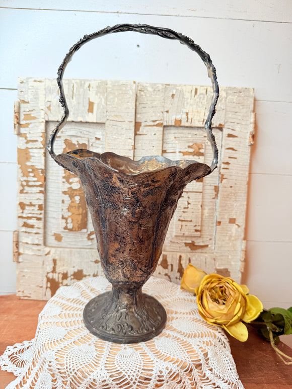 BARBOUR SILVERPLATE DUTCH BRIDES BASKET EARLY 1800S ANTIQUE