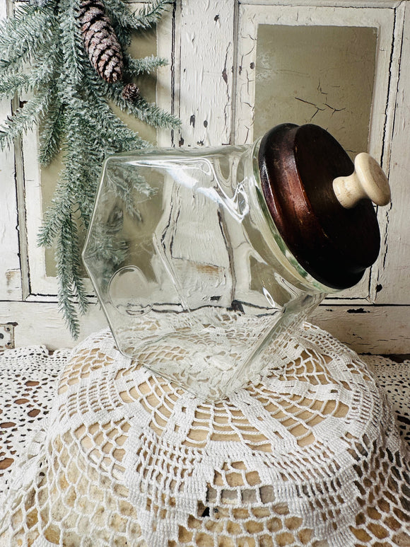 ANTIQUE HEXAGONAL GLASS TILT CANDY CANISTER