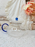 VINTAGE GLASS TEAPOT PITCHER WITH COBALT BLUE ACCENTS