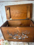 LARGE DEER VINTAGE WOODEN BOX