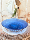 VINTAGE MID CENTURY XL COBALT BLUE BOWL WITH BUBBLES