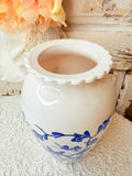 VINTAGE BLUE FLORAL SCALLOPED ORNATE VASE