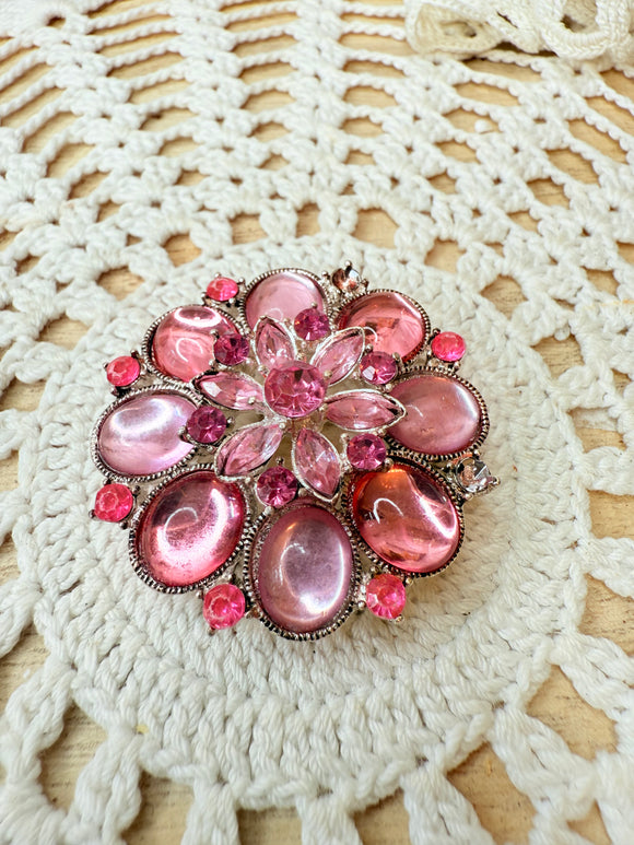 XXL PINK GEM FLORAL VINTAGE BROOCH