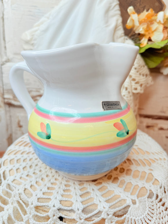 VINTAGE GIMBELS POTTERY ITALY CRIMPED PITCHER