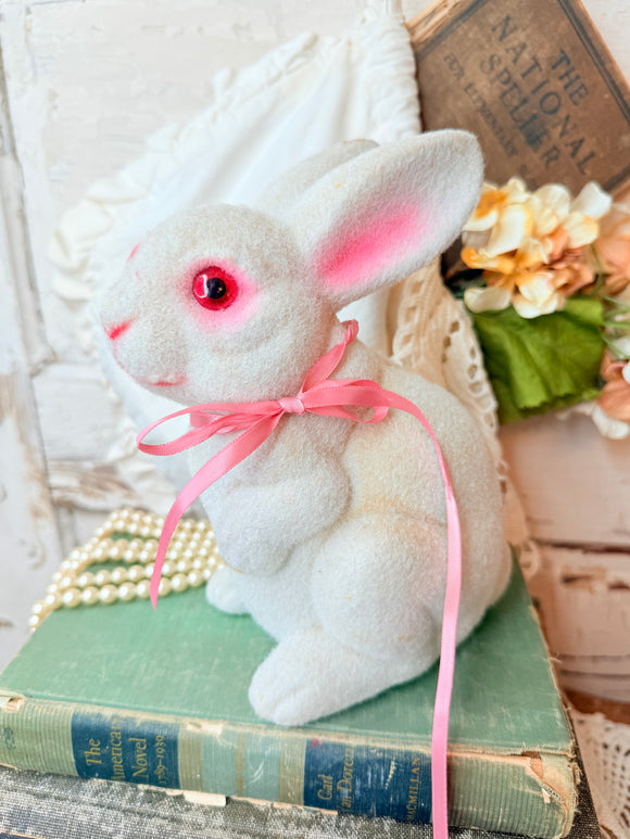 VINTAGE FLOCKED BUNNY WITH GLASS EYES