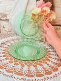 VINTAGE PAIR OF URANIUM GLASS ETCHED PLATES