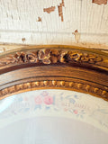 XL VINTAGE GOLD GILT FRAMED OVAL ORNATE ART WOOD ROSE CARVED DETAIL