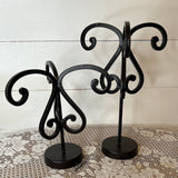 PAIR OF SCROLLY DAMASK PILLAR CANDLE HOLDERS