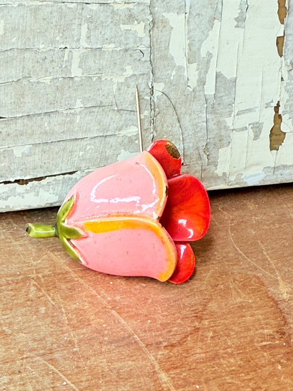 VINTAGE HAND PAINTED TULIP BROOCH