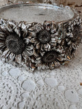 VINTAGE SILVER RESIN SUNFLOWERS LARGE CANDLE HOLDER