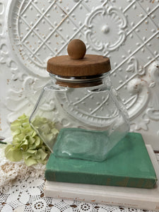 HEXAGONAL VINTAGE GLASS CANDY JAR