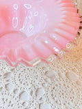 VINTAGE FENTON PINK SILVERCREST RUFFLE LARGE GLASS BASKET