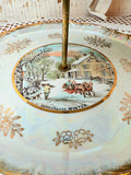 VINTAGE CURRIER AND IVES TWO TIERED PLATE TRAY