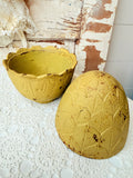 VINTAGE CAST IRON YELLOW EGG DECOR JAR