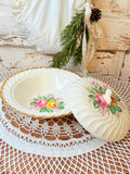 VINTAGE ROSE FLORAL SWIRL BOWL AND TOPPER 22 k GOLD