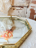 VINTAGE OCTAGONAL GOLDEN VANITY MIRROR TRAY