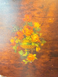 VINTAGE AMAZING DARK WOOD PAINTED FLORAL MAGAZINE HOLDER