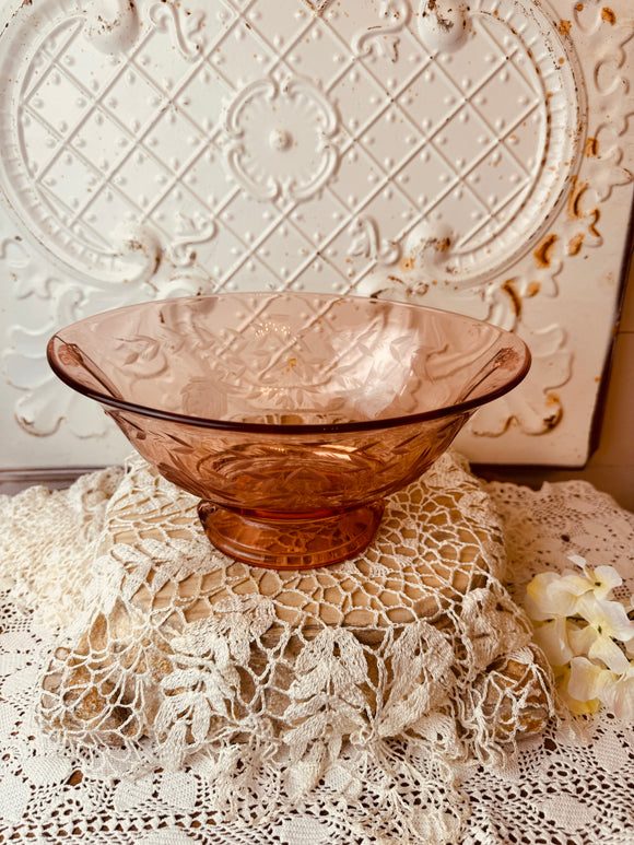 PINK ANTIQUE TIFFIN VINTAGE GLASS ORNATE SERVING BOWL