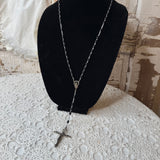 VINTAGE CROSS NECKLACE - BLACK AND SILVER
