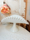 VINTAGE XL SILVER CREST MILK GLASS BANANA BOWL