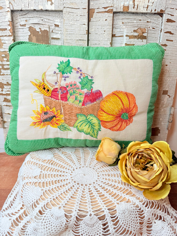 AMAZING HANDMADE VEGGIE BASKET THROW PILLOW VINTAGE