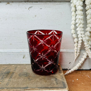 RED DETAILED VINTAGE GLASS PATTERNED CUP