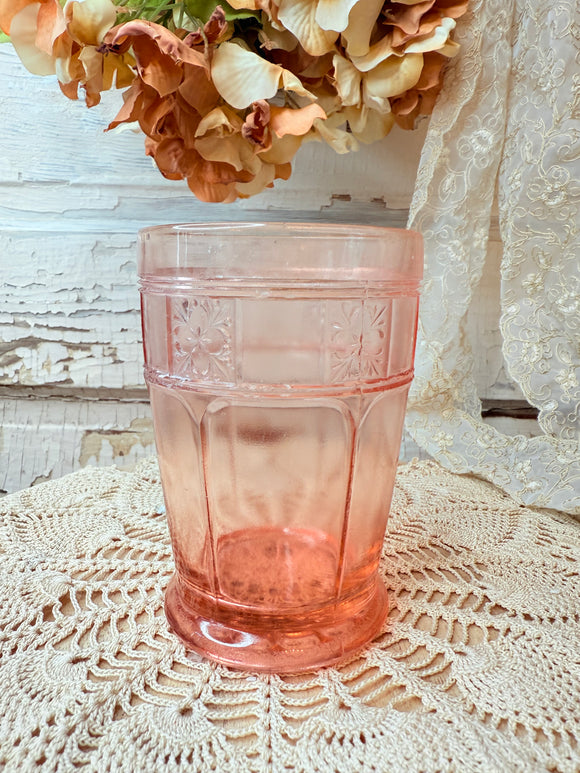 VINTAGE PINK GLASS DORIC FOOTED TUMBLER - 5 AVAILABLE