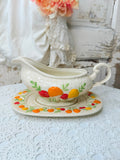 VINTAGE ARNELS COLORFUL MUSHROOM GRAVY BOAT AND SAUCER