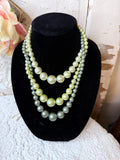 ANTIQUE 3 STRAND GREEN PEARL ADJUSTABLE NECKLACE