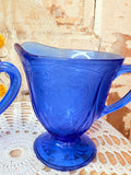 VINTAGE HAZEL ATLAS LACE COBALT BLUE SUGAR AND CREAMER SET