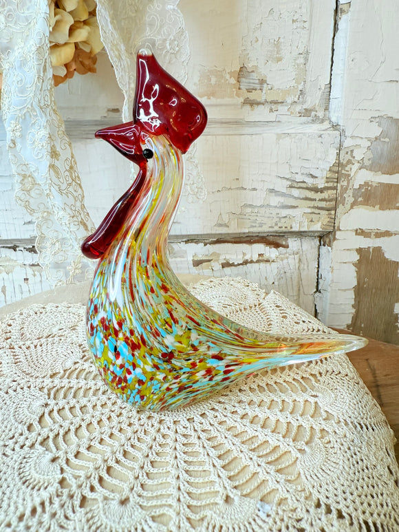 VINTAGE COLORFUL ART GLASS ROOSTER