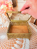 VINTAGE HOLLYWOOD REGENCY VICTORIAN AMAZING DETAILED  GLASS TOP JEWELRY BOX