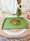 EXTRA RARE WOOD HAND PAINTED VINTAGE TRAY - GREEN