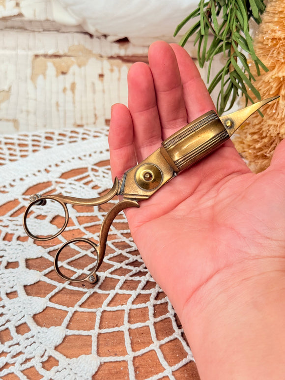 ANTIQUE BRASS CANDLE WICK SNUFFER SCISSORS