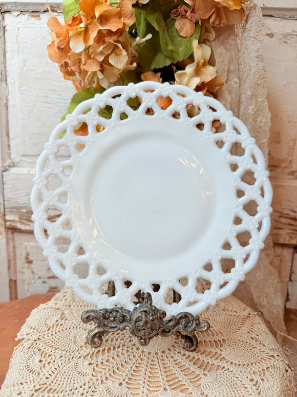 VINTAGE MILK GLASS FORGET ME NOT PLATE - 7 AVAILABLE