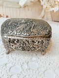 VINTAGE SILVER TRINKET BOX WITH VELVET INTERIOR