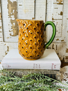 GLAZED CERAMIC VINTAGE PINEAPPLE PITCHER