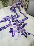 Hand stitch, purple, grape vintage fabric tablecloth