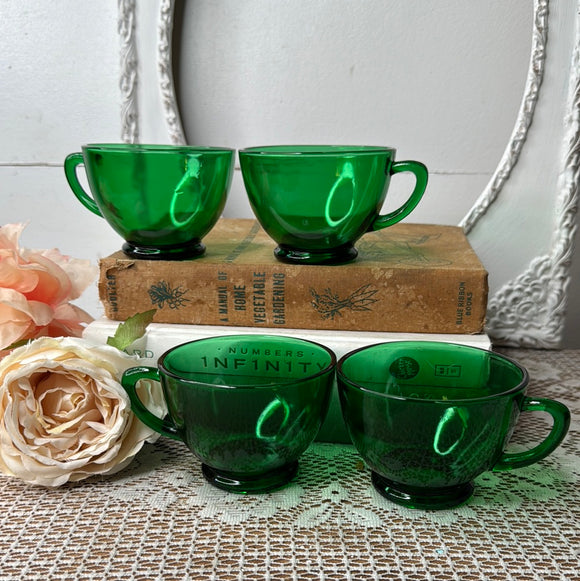 SET OF 4 ANCHOR HOCKING GREEN PUNCH CUPS - 3 SETS AVAILABLE
