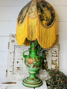 ANTIQUE GREEN GLASS URN SHAPED LAMP