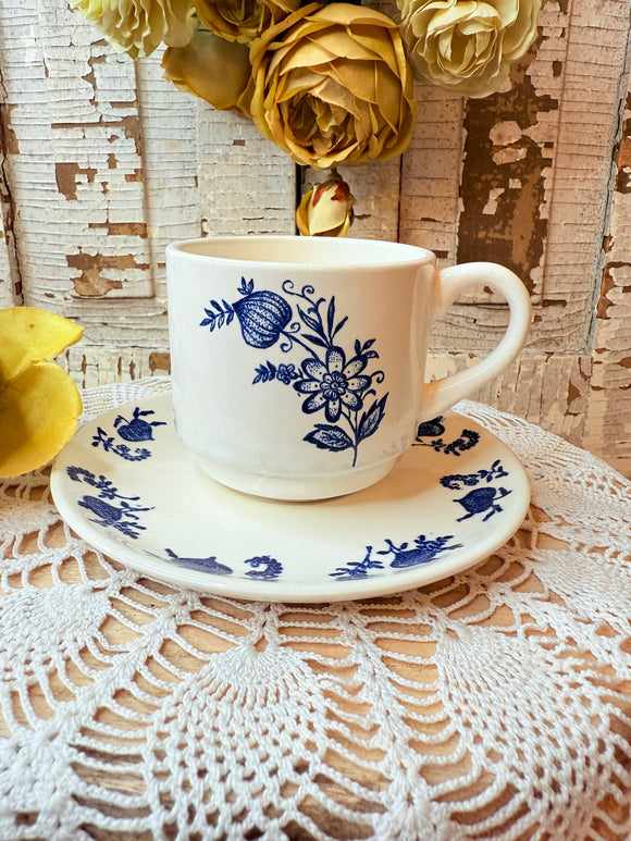 BLUE ONION IRONSTONE TEACUP AND SAUCER SET - 4 SETS AVAILABLE