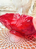 VINTAGE RED GLASS FLORAL DETAILED BASKET DECOR