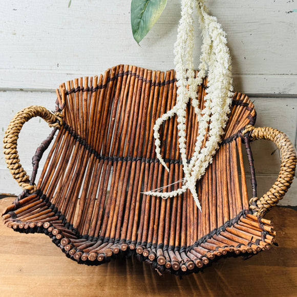 UNIQUE VINTAGE WICKER BASKET WITH HANDLES