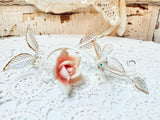 VINTAGE ART GLASS HUMMINGBIRD ON ROSE