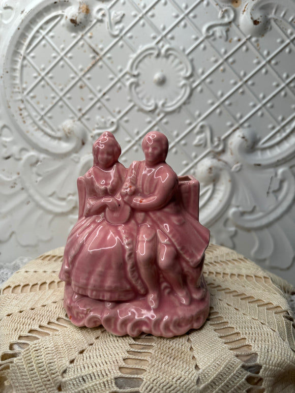 VINTAGE PINK CERAMIC VICTORIAN PLANTER STATUETTE