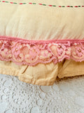 VINTAGE EMBROIDERED LACE ROSE THROW PILLOW