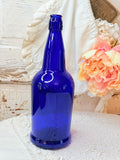 VINTAGE LARGE COBALT BLUE GLASS BOTTLE MARKED - 6 AVAILABLE