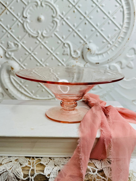 PINK VINTAGE GLASS COMPOTE BOWL